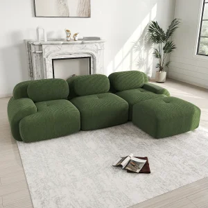 Hoekbank 3-zits met gevoerde rugleuning en voetenbank – groene corduroy Hoekbank 3-zits met gevoerde rugleuning en voetenbank – groene corduroy