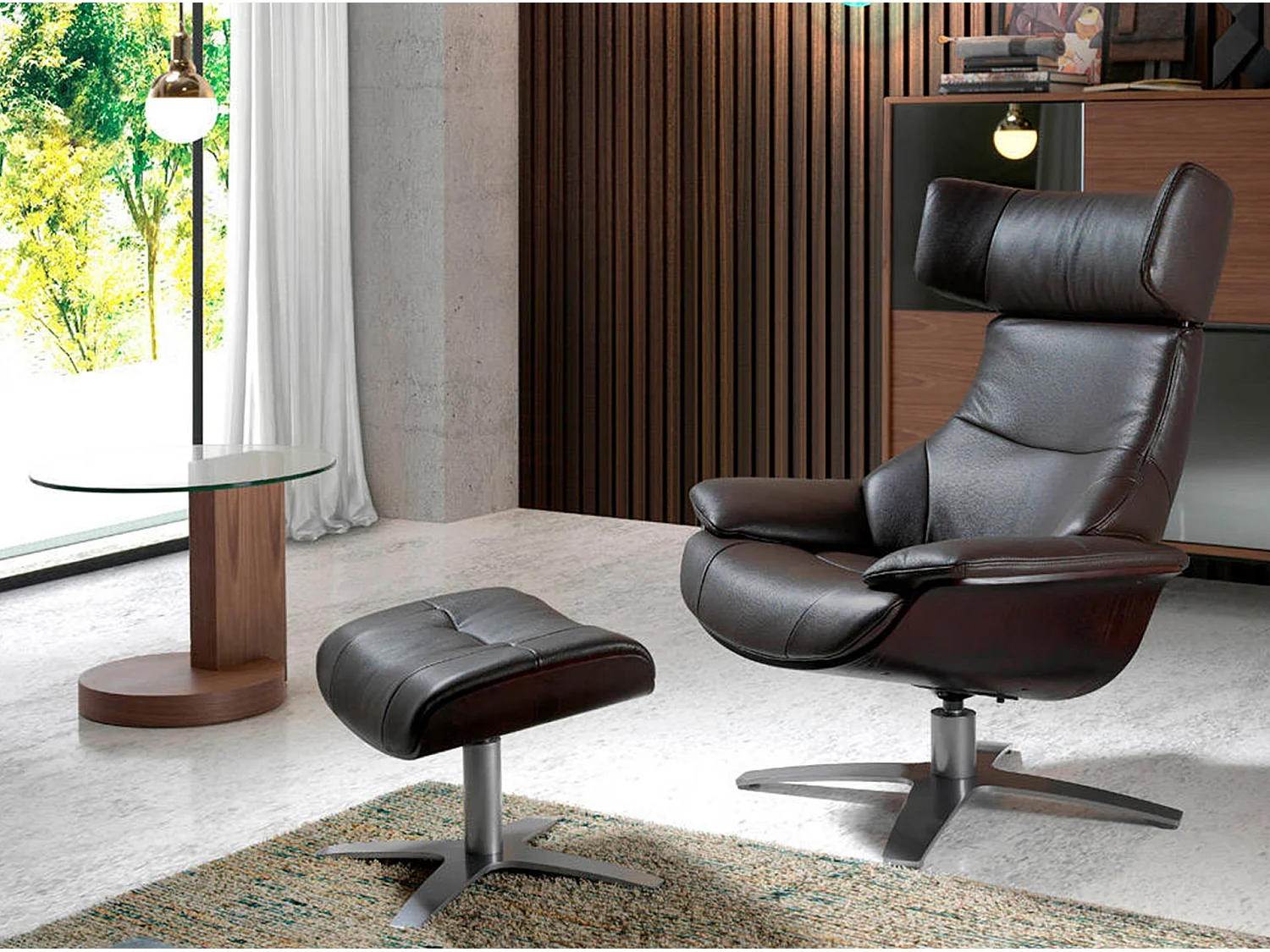 Gestoffeerde draaifauteuil met rundleren bekleding 5003 ANGEL CERDA