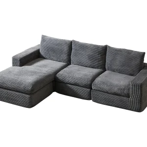 Hoekbank modulair zonder montage ribfluweel donkergrijs vier modules verstelbare chaise Hoekbank modulair zonder montage ribfluweel donkergrijs vier modules verstelbare chaise