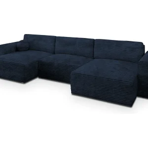 Hoekbank FENTO van fluweel met slaapfunctie Blau