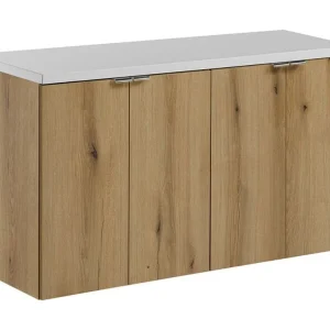Hangend badkamermeubelset VANO eiken en wit 100cm: onderkasten met deuren + blad voor wastafel Hangend badkamermeubelset VANO eiken en wit 100cm: onderkasten met deuren + blad voor wastafel
