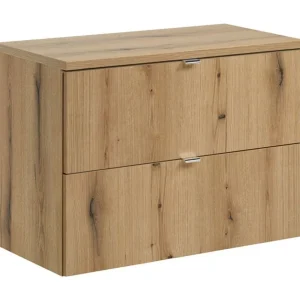 Hangend badkamermeubelset VANO eikenlook 80cm: onderkast met lades + blad voor wastafel Hangend badkamermeubelset VANO eikenlook 80cm: onderkast met lades + blad voor wastafel