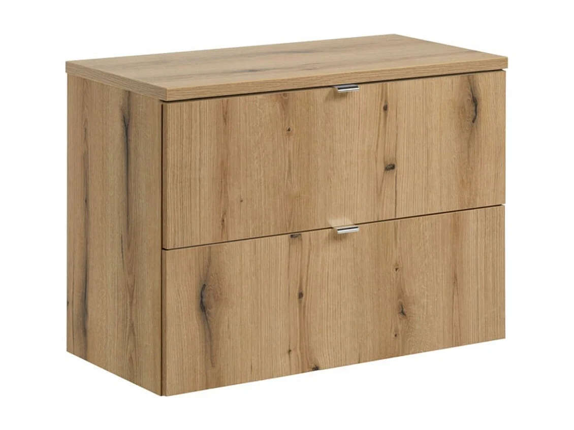 Hangend badkamermeubelset VANO eikenlook 80cm: onderkast met lades + blad voor wastafel