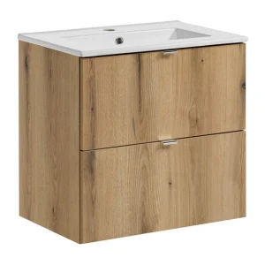 Hangend badkamerset VANO eiklook 60cm: onderkast met lades + ingebouwde wastafel Hangend badkamerset VANO eiklook 60cm: onderkast met lades + ingebouwde wastafel