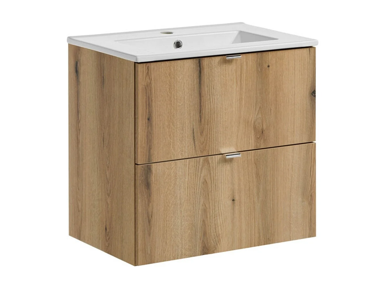 Hangend badkamerset VANO eiklook 60cm: onderkast met lades + ingebouwde wastafel