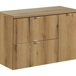 Hangend badkamermeubelset VANO eiken look 90cm: onderkast met laden en kastjes + blad voor wastafel Hangend badkamermeubelset VANO eiken look 90cm: onderkast met laden en kastjes + blad voor wastafel