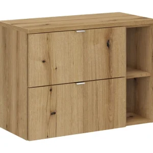 Hangend badkamermeubelset VANO eiken look 80cm: onderkast met lades + open vakken + blad voor wastafel Hangend badkamermeubelset VANO eiken look 80cm: onderkast met lades + open vakken + blad voor wastafel