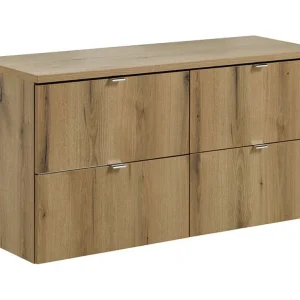 Hangend badkamermeubelset VANO eikenlook 120cm: onderkast met lades + blad voor wastafel Hangend badkamermeubelset VANO eikenlook 120cm: onderkast met lades + blad voor wastafel