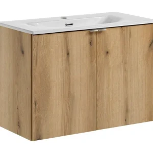 Hangend badkamermeubelset VANO eiken en wit uiterlijk 80cm: onderkastmeubels met kasten + ingebouwde wastafel Hangend badkamermeubelset VANO eiken en wit uiterlijk 80cm: onderkastmeubels met kasten + ingebouwde wastafel