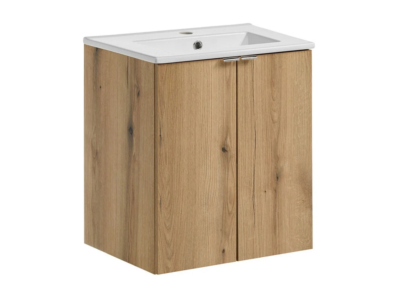 Hangend badkamermeubelset VANO in eiken en wit uiterlijk 50cm: onderkasten met kastjes + ingebouwde wastafel