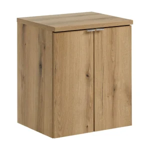 Hangend badkamermeubelset VANO eikenlook 50cm: onderkasten met deuren + blad voor wastafel Hangend badkamermeubelset VANO eikenlook 50cm: onderkasten met deuren + blad voor wastafel