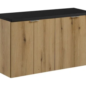 Hangend badkamermeubelset VANO eiken en zwart 100cm: kasten onder wastafel + blad voor wastafel Hangend badkamermeubelset VANO eiken en zwart 100cm: kasten onder wastafel + blad voor wastafel