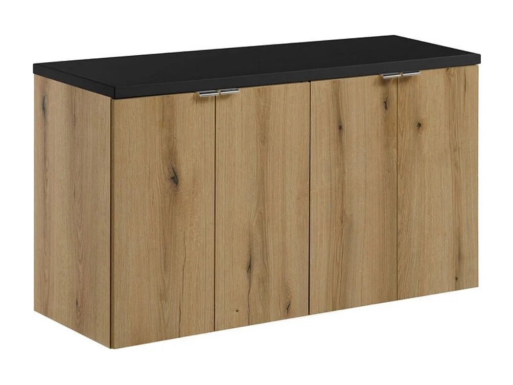 Hangend badkamermeubelset VANO eiken en zwart 100cm: kasten onder wastafel + blad voor wastafel