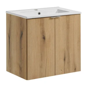 Hangend badkamermeubelset VANO eikenlook 60cm: onderkast met kastjes + ingebouwde wastafel Hangend badkamermeubelset VANO eikenlook 60cm: onderkast met kastjes + ingebouwde wastafel