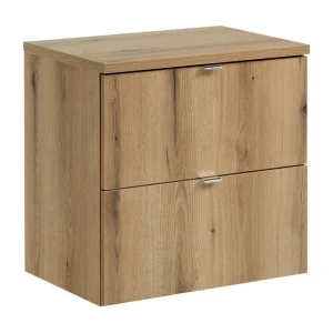 Hangend badkamermeubelset VANO eiken look 60cm: onderkast met lades + blad voor wastafel Hangend badkamermeubelset VANO eiken look 60cm: onderkast met lades + blad voor wastafel