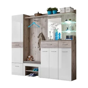 Meubel voor ingang – ONYX 4 – Kleur eiken en wit Meubel voor ingang – ONYX 4 – Kleur eiken en wit