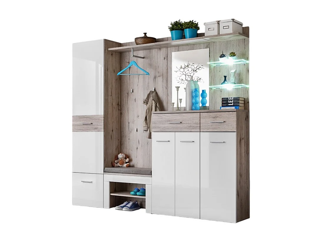 Meubel voor ingang - ONYX 4 - Kleur eiken en wit