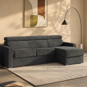 Hoekbank omvormbaar, express leverbaar, fluweel corduroy, antraciet grijs – Slaapgedeelte 140 cm – Matras 22 cm – VIZIR Hoekbank omvormbaar, express leverbaar, fluweel corduroy, antraciet grijs – Slaapgedeelte 140 cm – Matras 22 cm – VIZIR