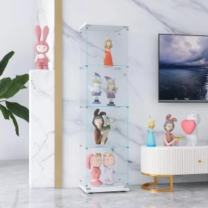 164cm Glazen Vitrinekast – 4 Planken – 1 Deur Vitrinekast met Slot – Vrijstaande Glazen Opbergkast voor Slaapkamer, Woonkamer – Wit 164cm Glazen Vitrinekast – 4 Planken – 1 Deur Vitrinekast met Slot – Vrijstaande Glazen Opbergkast voor Slaapkamer, Woonkamer – Wit