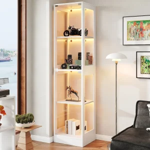 Glazen vitrinekast 40x35x170cm – Vier lagen opbergruimte – App-bestuurbare LED-verlichting – 2 deuren – MDF – Wit Glazen vitrinekast 40x35x170cm – Vier lagen opbergruimte – App-bestuurbare LED-verlichting – 2 deuren – MDF – Wit