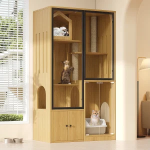 Groot kattenhuis 90x50x160cm – met krabpaal – 4 deuren – natuur (zonder kattenbak) Groot kattenhuis 90x50x160cm – met krabpaal – 4 deuren – natuur (zonder kattenbak)