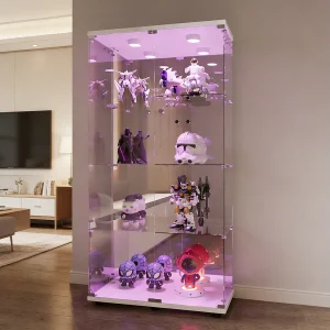 Glazen vitrinekast met 4 planken en deuren, 164x81x37 cm, glazen vitrinekast met ledverlichting en deuren Glazen vitrinekast met 4 planken en deuren, 164x81x37 cm, glazen vitrinekast met ledverlichting en deuren