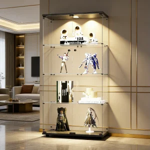 Glazen vitrinekast met ledverlichting, moderne collectie, vitrinekast met 2 deuren en 4 ESG glazen planken, voor bar of woonkamer, 164 x 80 x 36 cm, zwart Glazen vitrinekast met ledverlichting, moderne collectie, vitrinekast met 2 deuren en 4 ESG glazen planken, voor bar of woonkamer, 164 x 80 x 36 cm, zwart