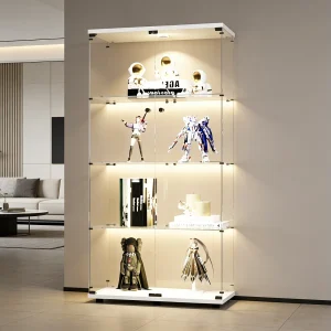 Glazen vitrinekast met ledverlichting, vitrinekast voor verzamelingen met 2 deuren en 4 planken, transparante glazen vitrinekast voor beeldjes, woonkamer/bar, zwart Glazen vitrinekast met ledverlichting, vitrinekast voor verzamelingen met 2 deuren en 4 planken, transparante glazen vitrinekast voor beeldjes, woonkamer/bar, zwart
