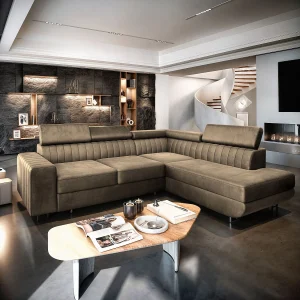 Hoekbank NOLA van fluweel met slaapfunctie Beige