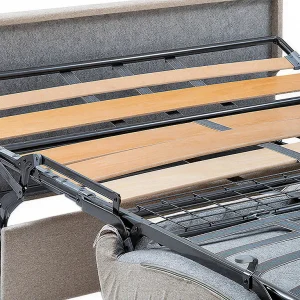 Snel om te bouwen slaapbank met hoek in dennengroene stof Bed met latten van 160 cm Matras van 22 cm dik CALIFE