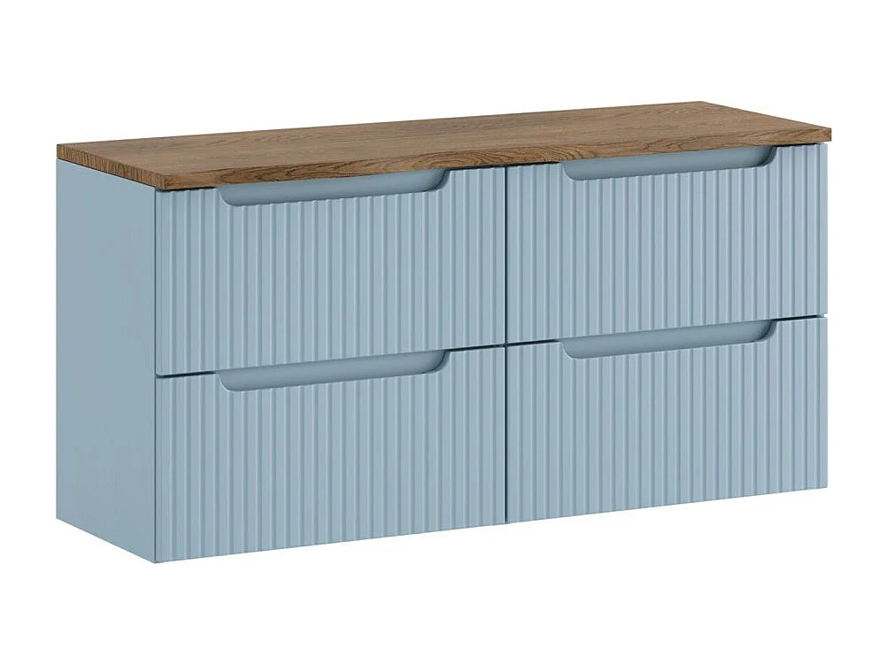 Hangend badkamermeubelset VANO denimblauw en eik 120cm: onderkast met lades + blad voor wastafel