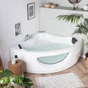 Hoek bubbelbad met LED TOCOA 190 x 138 cm Wit
