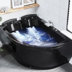 Hoekbad whirlpool LED zwart 160 x 113 cm rechtszijdig PARADISO Hoekbad whirlpool LED zwart 160 x 113 cm rechtszijdig PARADISO