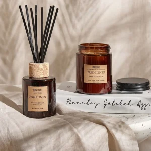 Geurkaars met geurstokjes DARK ELEGANCE Soja wax Frisse geurnoten Geurkaars met geurstokjes DARK ELEGANCE Soja wax Frisse geurnoten