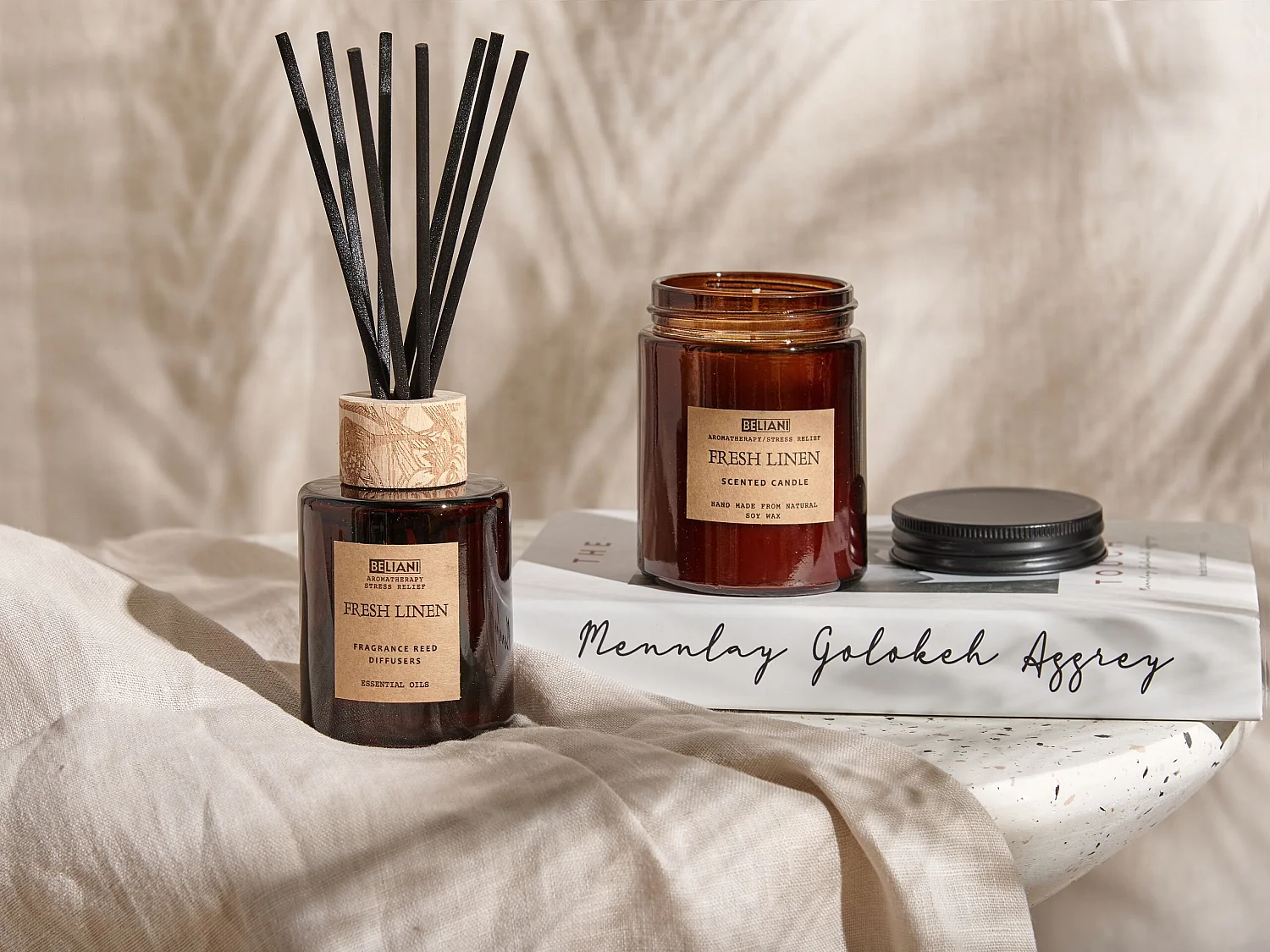 Geurkaars met geurstokjes DARK ELEGANCE Soja wax Frisse geurnoten