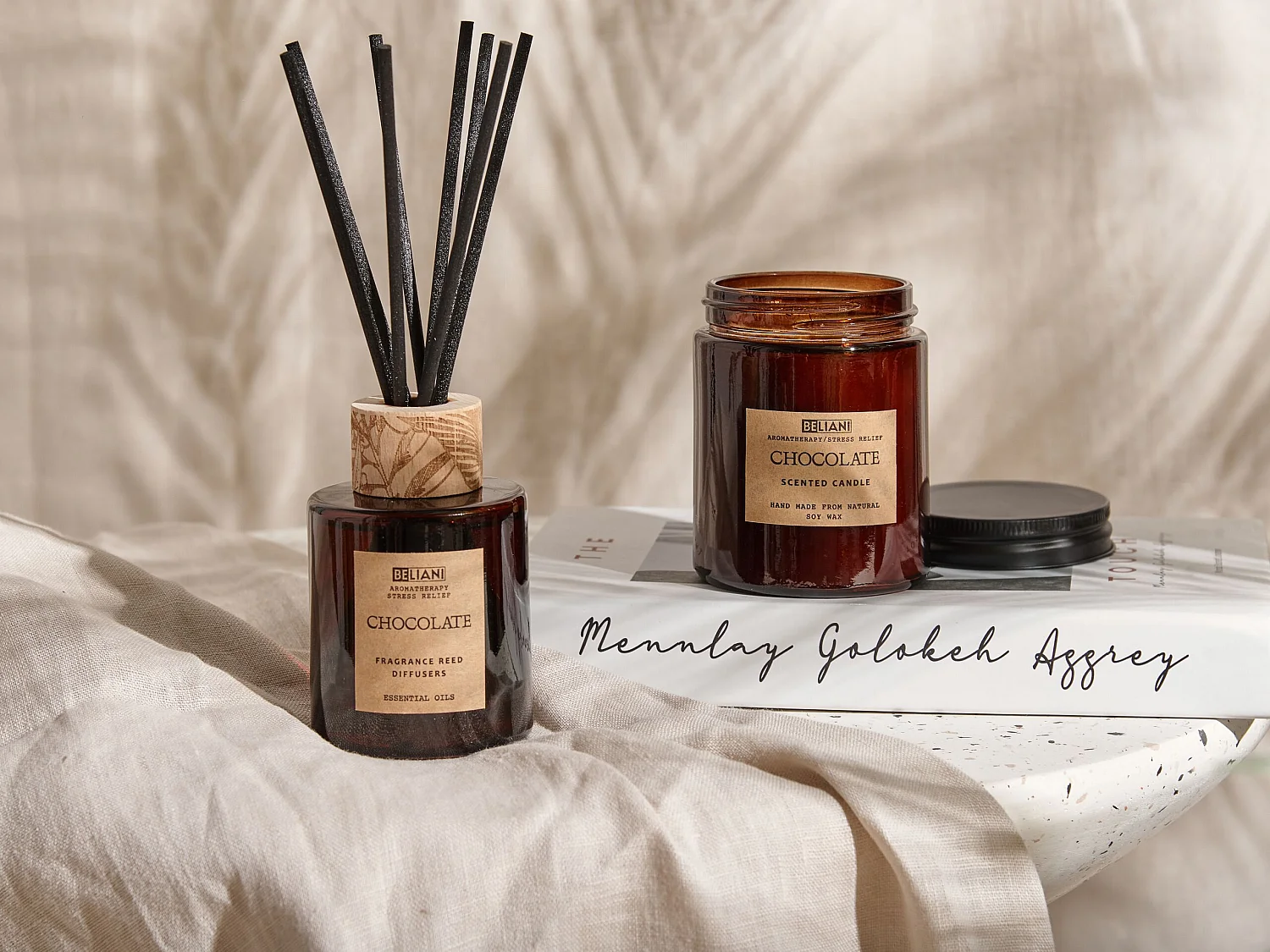 Geurkaars met geurstokjes DARK ELEGANCE Soja wax Zoete geurnoten