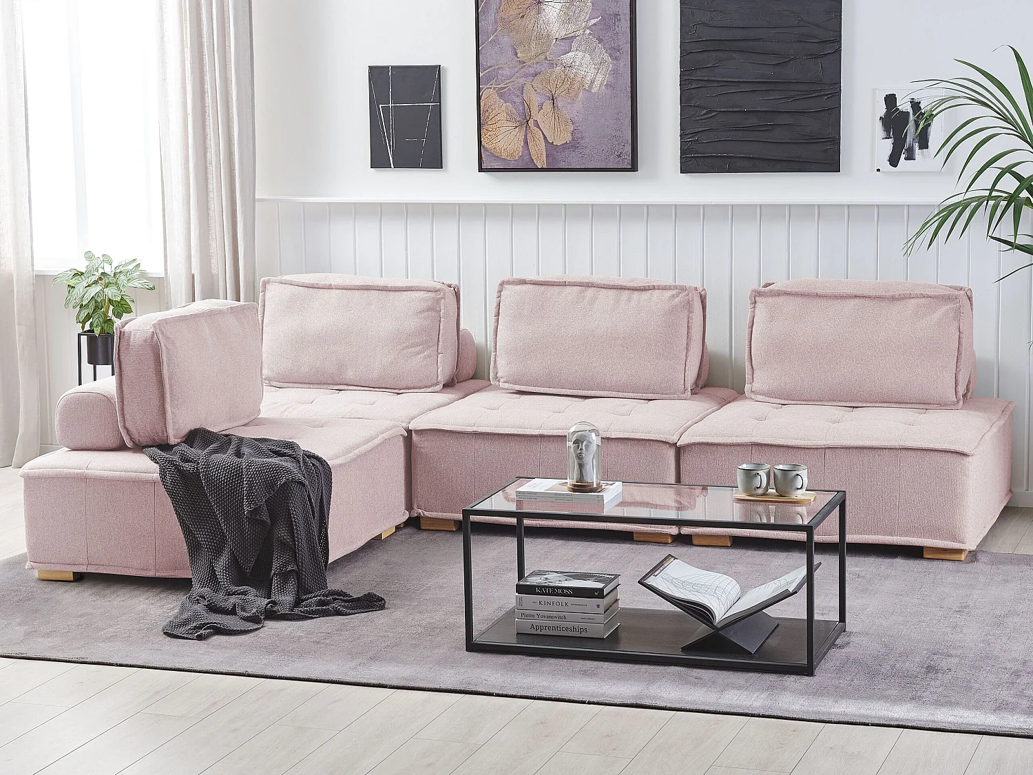 Modulaire hoekbank TIBRO Stof Roze 4-zitter Rechterzijde