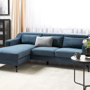 Hoekbank GLOSLI Chenille Blauw 4-zitter Rechterzijde