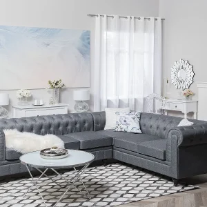 Hoekbank CHESTERFIELD Stof Grijs 6-zitter Linkerzijde Hoekbank CHESTERFIELD Stof Grijs 6-zitter Linkerzijde
