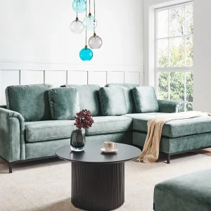 Hoekbank OSLO Fluweel Blauwgroen 4-zitter Linkerzijde Hoekbank OSLO Fluweel Blauwgroen 4-zitter Linkerzijde