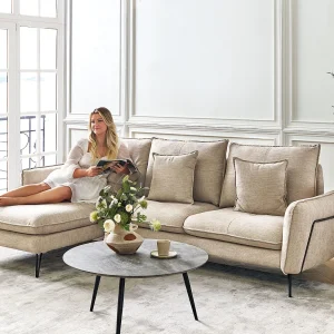 Hoekbank SERSAN Chenille Beige 3-zitter Rechterzijde Hoekbank SERSAN Chenille Beige 3-zitter Rechterzijde