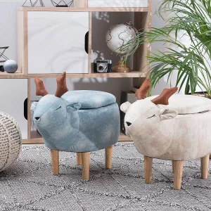 Dierenpoef met opbergruimte REINDEER Stof Beige Dierenpoef met opbergruimte REINDEER Stof Beige