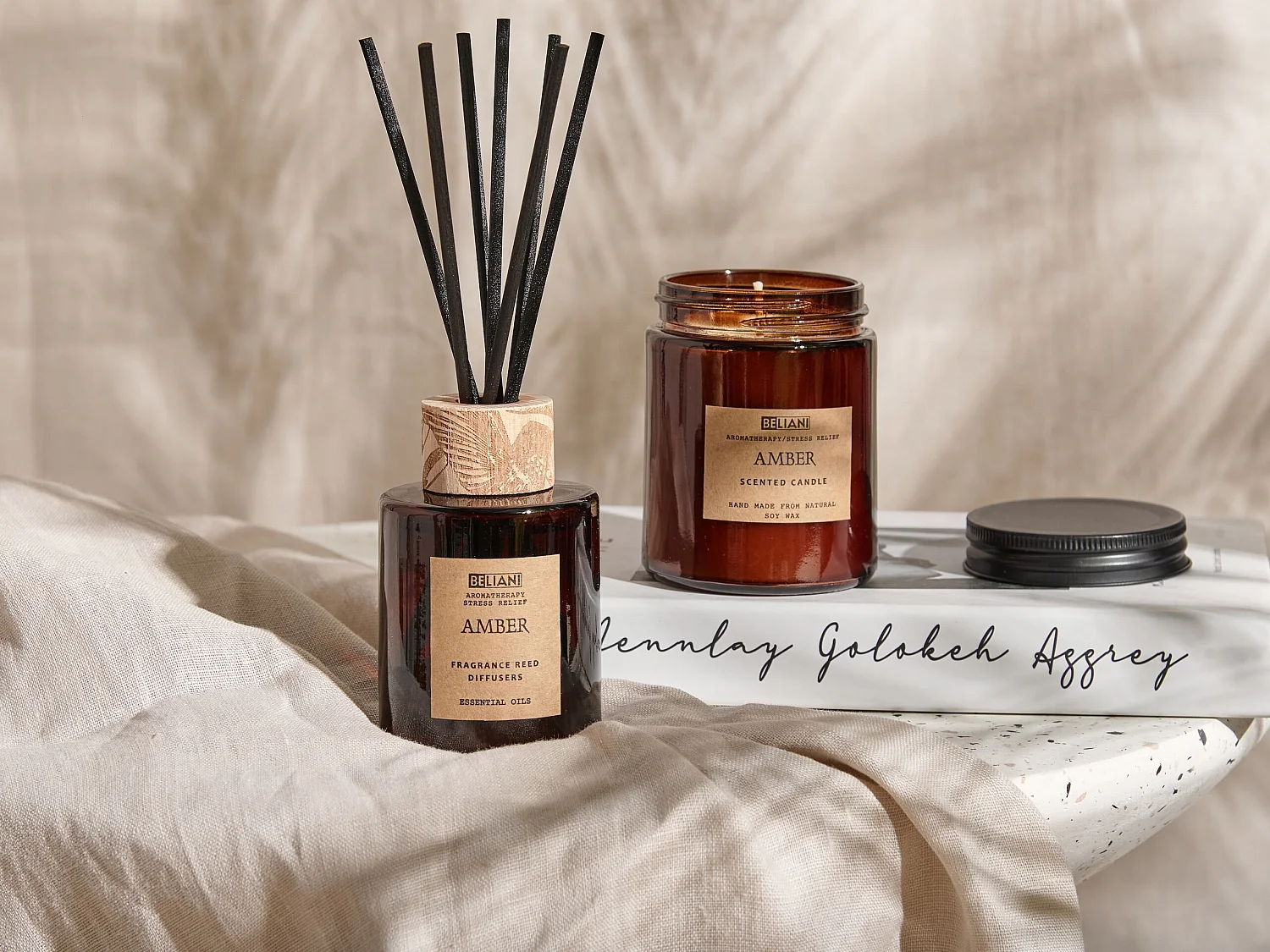 Geurkaars met geurstokjes DARK ELEGANCE Soja wax Orientaalse geurnoten