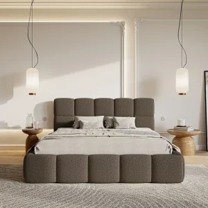 Gestoffeerd bed 120×200 – met opbergruimte – Bouclé Bruin – Cloudy Gestoffeerd bed 120×200 – met opbergruimte – Bouclé Bruin – Cloudy