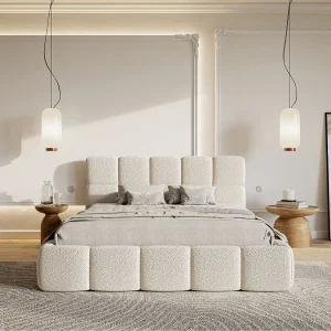 Gestoffeerd bed 120×200 – met opbergruimte – Bouclé Lichtbeige – Cloudy Gestoffeerd bed 120×200 – met opbergruimte – Bouclé Lichtbeige – Cloudy