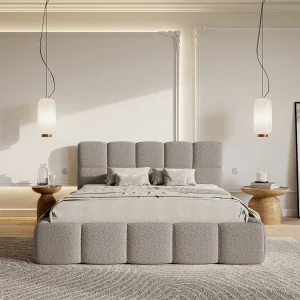 Gestoffeerd bed 120×200 – met opbergruimte – Bouclé Lichtgrijs – Cloudy Gestoffeerd bed 120×200 – met opbergruimte – Bouclé Lichtgrijs – Cloudy