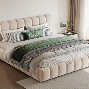 Gestoffeerd opbergbed 140×200 cm – Tweepersoonsbed – Fluweel – Beige (matras niet inbegrepen) Gestoffeerd opbergbed 140×200 cm – Tweepersoonsbed – Fluweel – Beige (matras niet inbegrepen)