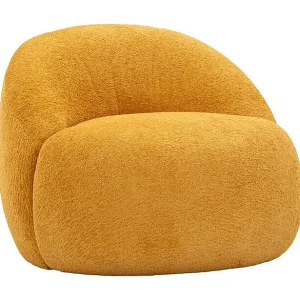 Ginevra fauteuil, mosterdkleurige krullende afwerking, eigentijds design Ginevra fauteuil, mosterdkleurige krullende afwerking, eigentijds design