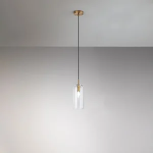 Hanglamp van 11 cm helder glas, geborsteld goudkleurig frame, E14 fitting, zwarte stoffen kabel voor moderne interieurs – Perenz Hanglamp van 11 cm helder glas, geborsteld goudkleurig frame, E14 fitting, zwarte stoffen kabel voor moderne interieurs – Perenz