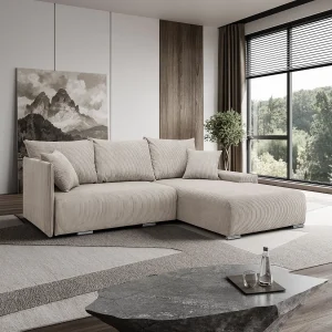 Hoekbank, L-vorm bank, Ribstof Poso, Beige, Rechts, Livorno L Hoekbank, L-vorm bank, Ribstof Poso, Beige, Rechts, Livorno L